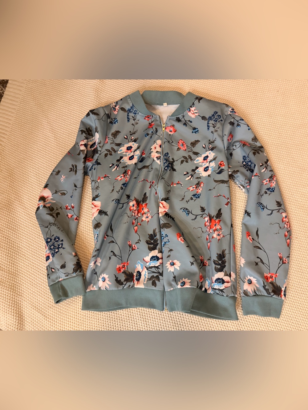Floral Teal Zip-up Jacket Size Small